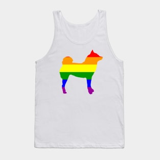 Lilly the Shiba Inu Silhouette - Rainbow Pride Flag on White Tank Top